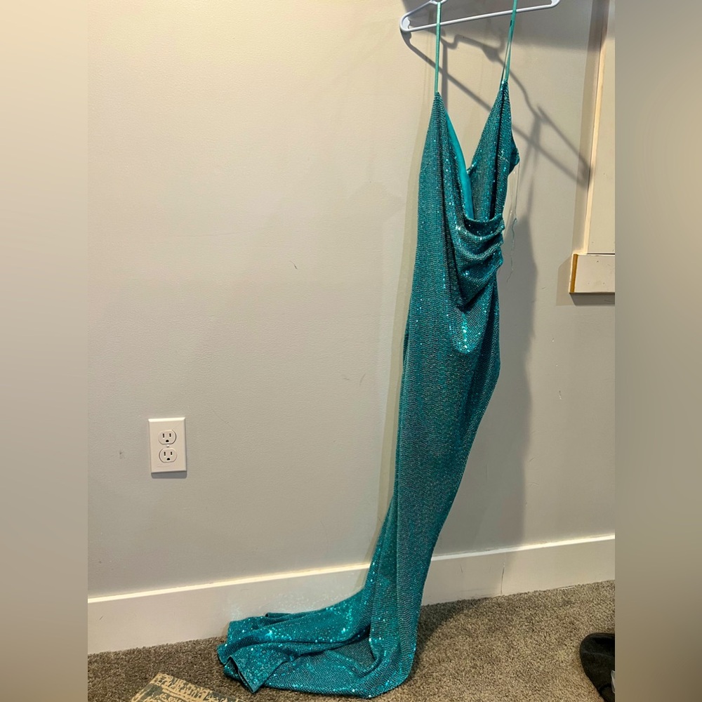 Blue Sequin Prom Dress